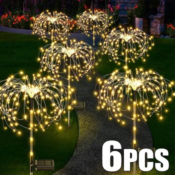 1-6 adet LED Güneş Havai Fişek ışıkları Açık Su Geçirmez Lambalar Bahçe Çim Dekorasyon için Peri İşık Yard Çim Veranda Peyzaj Lambası