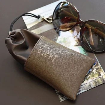 1 adet Yumuşak Deri İpli Gözlük Kılıfı Güneş Gözlüğü Koruyucu Kadın Çanta Su Geçirmez Erkek gözlük kılıfı İpli saklama çantası