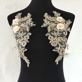 1 Çift 3D Çiçek Nakış Aplike Yaka dantel kumaş süsü Dikmek Elbise Giyim Yama DIY El Sanatları Dikiş Aksesuarları