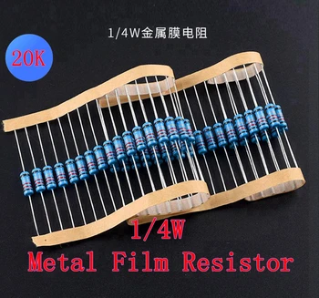 (100 adet) 20 K ohm 1/4 W Metal Film Rezistans 20 K ohm 0.25 W 1 % ROHS