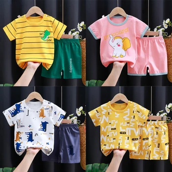 2 ADET Bebek Giyim seti Erkek Kız yaz giysileri kısa kollu tişört + Şort Takım Elbise Çocuklar Yürümeye Başlayan pamuklu giysiler Çocuklar Kıyafetler