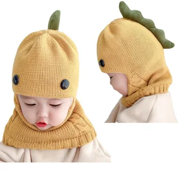 2022 Kış Örgü Bebek Örme Şapka Eşarp Tek parça Şapkalar Çocuklar Kız Erkek Kasketleri Kapaklar Sıcak Dinozor Kış Kulaklığı Şapkalar çocuklar için