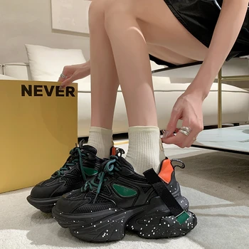 2023 Bahar Parlak Düz Renk Tıknaz Ayakkabı kadın Vulkanize Ayakkabı platform ayakkabılar Yeni Kızlar Hafif deri sneakers