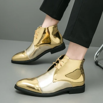 2023 Sonbahar Chelsea Çizmeler Erkekler Altın İş kısa ayakkabı Erkekler için El Yapımı yarım çizmeler Zapatos Hombre Kışlık botlar