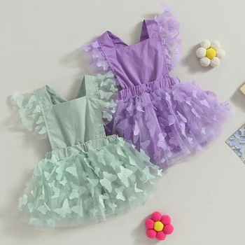 2023 Yaz Yenidoğan Bebek Kız Romper Giysileri Prenses Fırfır Tulum Sevimli Toddler Backless Kelebek Dekor Kıyafetler