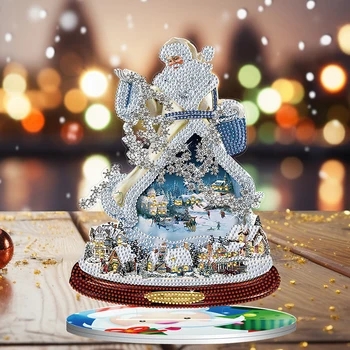 5D DIY Elmas Masaüstü Dekor Yuvarlak Özel Şekil Masa Üstü Elmas Boyama Kitleri Noel Ağacı Kardan Adam Santa Ev Ofis Dekor için