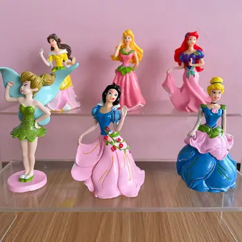 6 Adet / takım 8cm Disney Prenses Kar Beyaz Tinker Bell Ariel Rapunzel Anime Figürü Koleksiyon Model Kawai Doğum Günü Pastası Dekorasyon