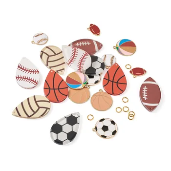 60 Adet Spor Tema Akrilik ve Alaşım Emaye Kolye Futbol Basketbol Takılar Takı Yapımı için Kolye Küpe Bulguları