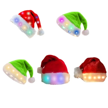 634C yenilik komik Santa şapka LED ışıkları ile yumuşak peluş Taklit kürk Noel şapka yetişkinler ve çocuklar için parti sahne