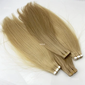 Altın Sarışın Bant insan saçı postiş Bakire Avrupa insan saçı Cilt Atkı Sandviç Saç #613 #22 #18 #24 #60 40 Adet 100g
