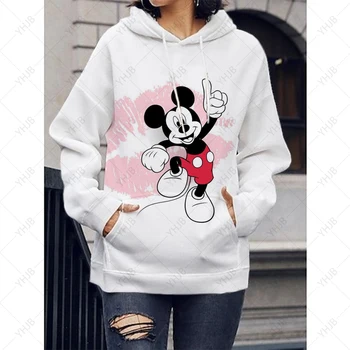 Amerikan Retro Yüksek Sokak 3D Disney Mickey Mouse baskılı kapüşonlu svetşört Bayanlar Harajuku Kazak Bayanlar Gevşek Kazak Ins
