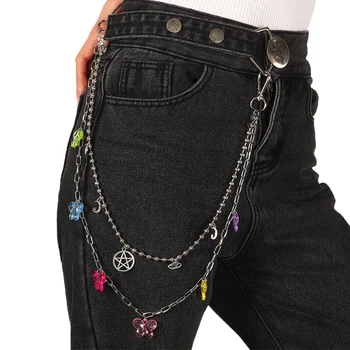 ANAHTAR cüzdan kot cep zincirleri Rock S için Dangle dekorlu renkli pantolon zinciri