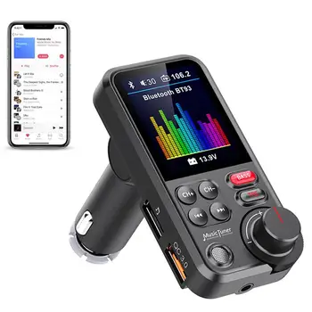 Araba FM Verici BT 5.0 QC3. 0 Hızlı Şarj Kablosuz Handsfree Araç Kiti Renkli Ekran FM Adaptörü Tiz Ve Bas Ses Müzik