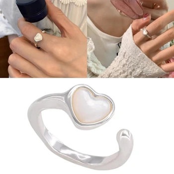 Ayarlanabilir Açılış Yüzük Vintage Stil Kalp Yüzük Kızlar Kadınlar için Parmak Takı Şık Çift Aksesuar Düğün için