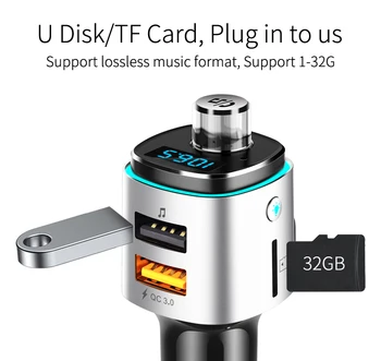 BC42 QC3. 0 USB Hızlı araba şarjı Bluetooth 4.2 FM Verici Kablosuz Adaptör Otomatik MP3 Çalar Çift USB Araba Aksesuarları Araba İçin