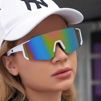 Büyük boy Çerçevesiz Spor Güneş Gözlüğü Kadın 2023 Yeni Moda Çerçevesiz Kalkan güneş gözlüğü Erkekler İçin Açık Bisiklet Dağ Gözlük