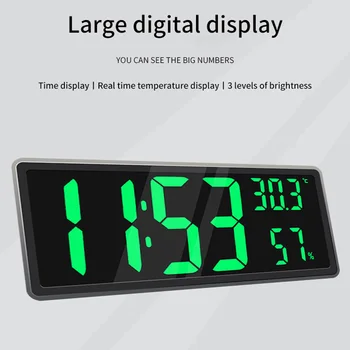 Büyük Dijital duvar saati Sıcaklık ve nem göstergesi Gece Modu Masa Saati 3 Ekran Modu 12 / 24H Elektronik LED Saat
