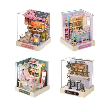 DIY Ahşap Minyatür Dollhouse Mini El Yapımı Ev Modeli Yetişkinler Çocuklar için
