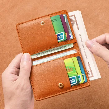 Düz Renk PU Deri Küçük cüzdan Kadınlar için Kısa Basit kadın Çanta Düğmeleri ile Ultra İnce Kredi kart çantası bozuk para cüzdanı