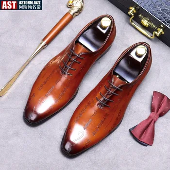 El yapımı Erkek Oxford ayakkabı Hakiki deri Brogue Elbise Ayakkabı Klasik Iş Resmi Ayakkabı İtalyan deri ayakkabı düğün ayakkabı