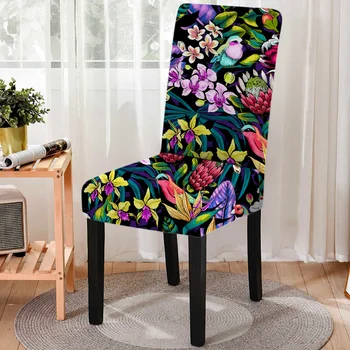 Elastik Çiçek Kuş Baskı Yemek sandalye kılıfı Streç Vintage Sandalye Slipcover klozet kapağı Mutfak Tabure Koruyucu Ev Dekor