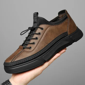 Erkek ayakkabıları Hakiki Deri Yüksek Kaliteli erkek Deri rahat ayakkabılar Sneakers Vintage Flats Ayakkabı Erkek deri ayakkabı