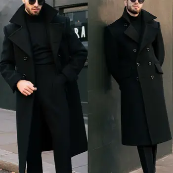 Erkekler Yün Uzun Ceket Erkek Takım Elbise Düğmeleri Palto Kruvaze Doruğa Yaka Resmi Iş Elbisesi Kış Sıcak Artı Boyutu Özel