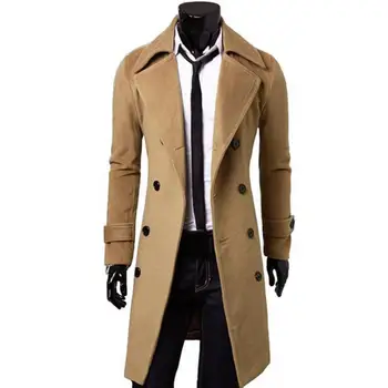 Ilkbahar ve Sonbahar Uzun Pamuklu Giysiler erkek Yün Karışımlı Düz Renk Rahat İş Moda erkek Slim Fit Rüzgar Geçirmez Ceket