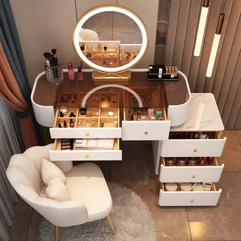 İskandinav Makyaj makyaj masası aynalı tuvalet masası Tarayıcılar Yatak Odası Dresser Lüks Makyaj Masası yatak odası mobilyası Bir