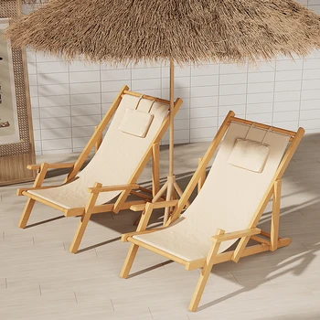 Katlanabilir Kamp Recliner Sandalye Relax Taşınabilir Veranda Plaj Güneş Ahşap Recliner Sandalye Modern Silla De Playa Balkon Mobilyaları