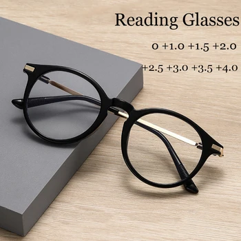 Klasik Presbiyopik Gözlük Kadın Erkek Vintage Oval Çerçeve okuma gözlüğü Bitmiş Optik Uzak Görüş Gözlük Diyoptri + 4.0