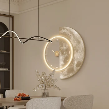 Krem Rüzgar Gelişmiş Anlamda Asılı Saatler Modern Sadelik Yemek Odası Dekoratif Ay Saati Masa Oturma Odası Asılı Boyama