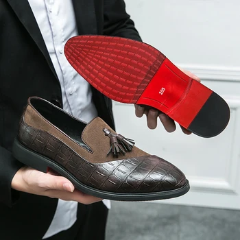 Kırmızı Alt Erkek Deri rahat ayakkabılar El Yapımı Erkek Oxfords Moda rahat elbise ayakkabı Klasik İş Tasarımcısı Günlük Kalma
