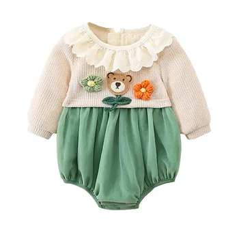 Kız Elbise Kış Nakış Bebek Bodysuits Bebek Yenidoğan Kadife Elbise Dantel Prenses Doğum Günü Partisi Tulum Yeni Yıl için