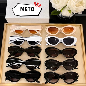METO Lüks Tasarımcı Trend Retro Oval Güneş Gözlüğü Küçük Çerçeve Moda Marka Dİ B1U Gözlük UV400 Pasifik Gotik Renk Gözlük