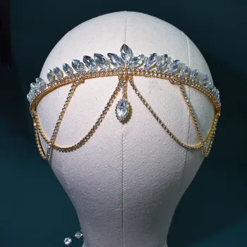 Muhteşem Gelin Aksesuarları Kristal Headdress Kafa Takı Düğün Saç Zinciri saç aksesuarları