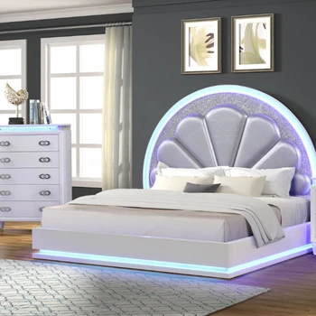 Perla King 5-N Pc Vanity Sütlü Beyaz Ahşaptan LED Yatak Odası Takımı