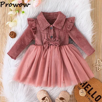 Prowow 0-3Y Bebek Kız Elbise Kış 2023 Elbise Uzun Kollu Katı POLO Elbise Kızlar İçin Kadife Prenses Elbise Çocuk Giyim