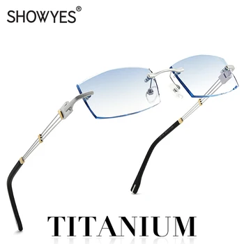 Rahat miyopi gözlük titanyum ış erkek Anti mavi ışık filtreleri beyefendi gözlük çerçevesiz elmas kesim kenar gözlük
