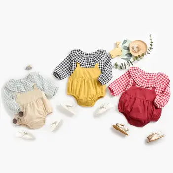 Sanlutoz Uzun Kollu Bebek Kız Bodysuits Rahat Ekose Toddler Kız Elbise Pamuk Sonbahar Bebek Giyim