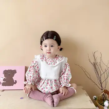 Sonbahar 2023 Yenidoğan Kız Tulum Pamuk Çiçek Uzun Kollu Sarılmış Bebek Kız Bodysuit Dantel Yelek Bebek Kız Kıyafetler