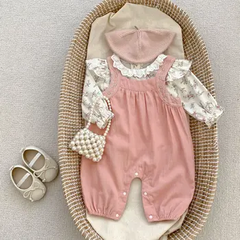 Sonbahar Bebek Kız Giysileri Toddler Pembe Tulum İşlemeli Askı Pantolon Veya Tatlı Çiçek Gömlek Bebek Kız İki Parçalı Setleri