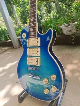 Stokta-Yüksek kaliteli elektro gitar, gülağacı klavye, Alev akçaağaç üst, gök mavisi gitar gövdesi