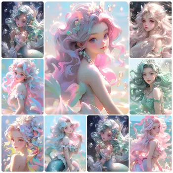 Tam Elmas Mozaik Tam Elmas Boyama Fantezi Kız Mermaid Nakış Çapraz Dikiş Prenses Kare Yuvarlak Matkap Dekor İçin