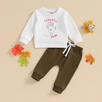 Toddler Yenidoğan Erkek Bebek Hoodies Giysileri Sonbahar Bahar Mektup ve Türkiye Baskı Uzun Kollu Kazak Elastik Bel Pantolon 2 Adet Dış Giyim