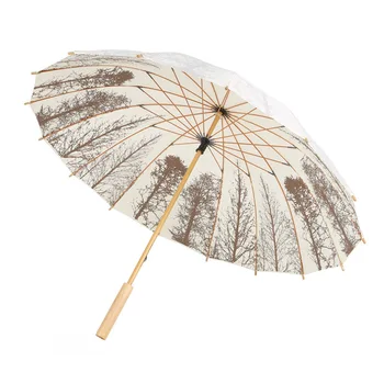 Uzun Saplı Güneşli Şemsiye 16 Kemik Retro Sanatsal ve Antik Stil Şemsiye İki Kişi için Düz Saplı Çift Şemsiye