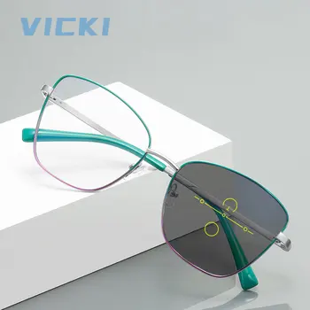 VICKI Fotokromik progresif multifokal okuma gözlüğü kadınlar özel Miyop reçete gözlük Anti-mavi ışık gözlük 3087