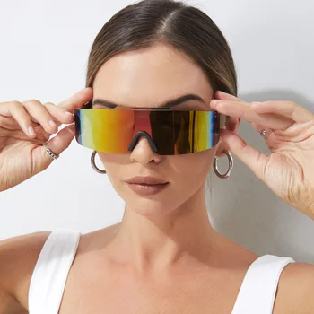 Y2K Güneş Gözlüğü Retro Erkekler Tek Parça Spor güneş gözlüğü Kadın Vintage Wrap Etrafında Shades Moda Punk Gözlüğü Gözlük Erkekler Açık