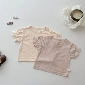 Yaz Bebek Hollow Out T-Shirt Bebek Kız Katı Kabarcık Kısa Kollu Gömlek İnce Pamuklu Basit Yenidoğan Toddler Gevşek Tees Tops