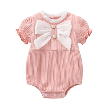 Yenidoğan Bebek Kız Giysileri Bebek Romper Tatlı Yay Bodysuit Kısa Uzun Kollu Bebek Kız Yaz Kıyafet Tulum Beyaz Pembe Kırmızı